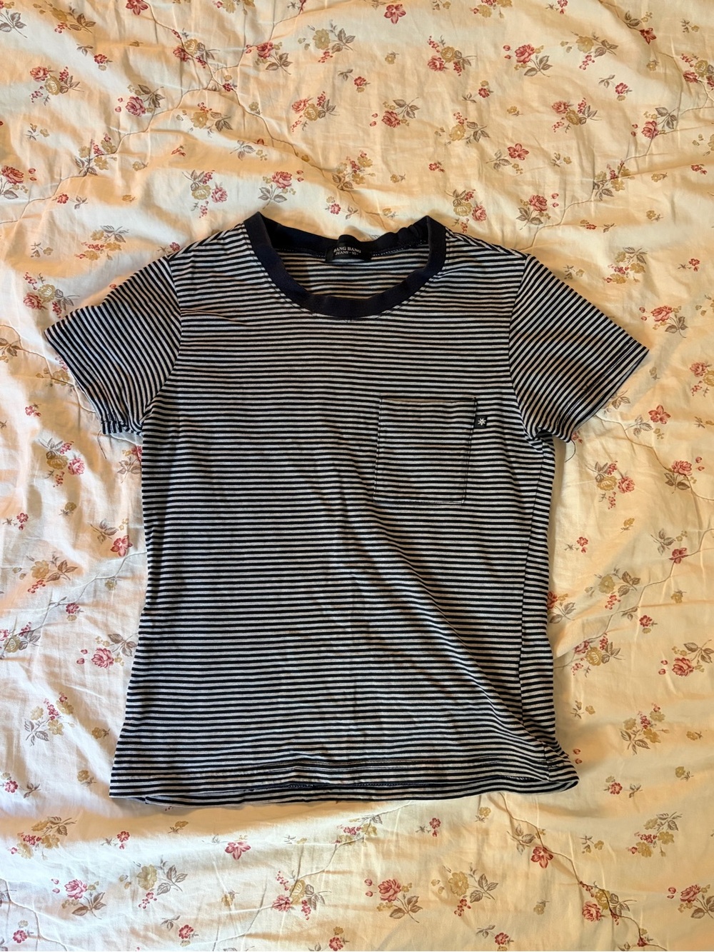 Vintage Cotton Striped Pocket Tee - Black & White